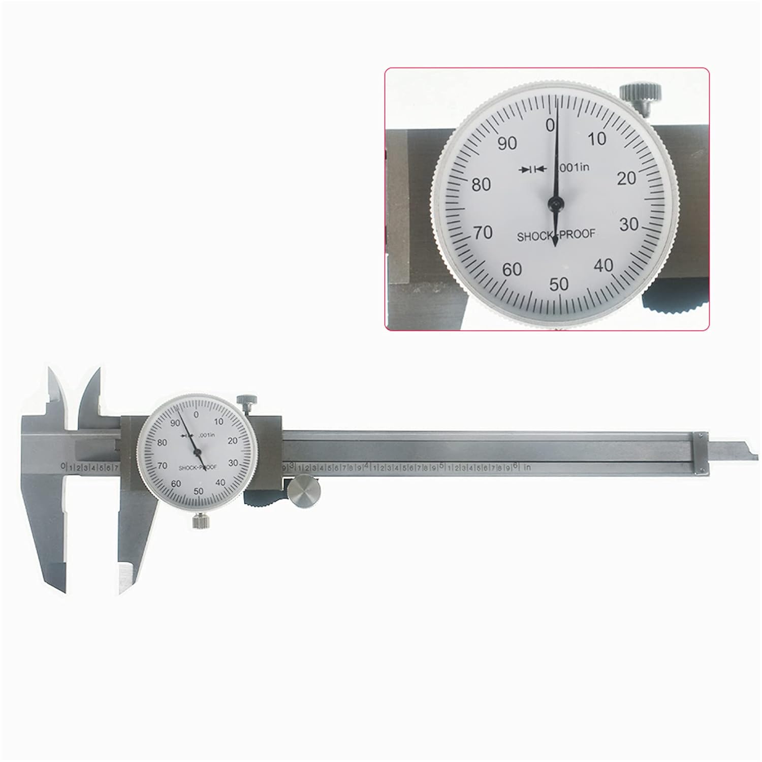 6in Dial Caliper Measuring Tool, Hardened Stainless Steel Metal, 0.001in Graduation, Measure Inside Outside Dimensions and Depth, with Carry Case