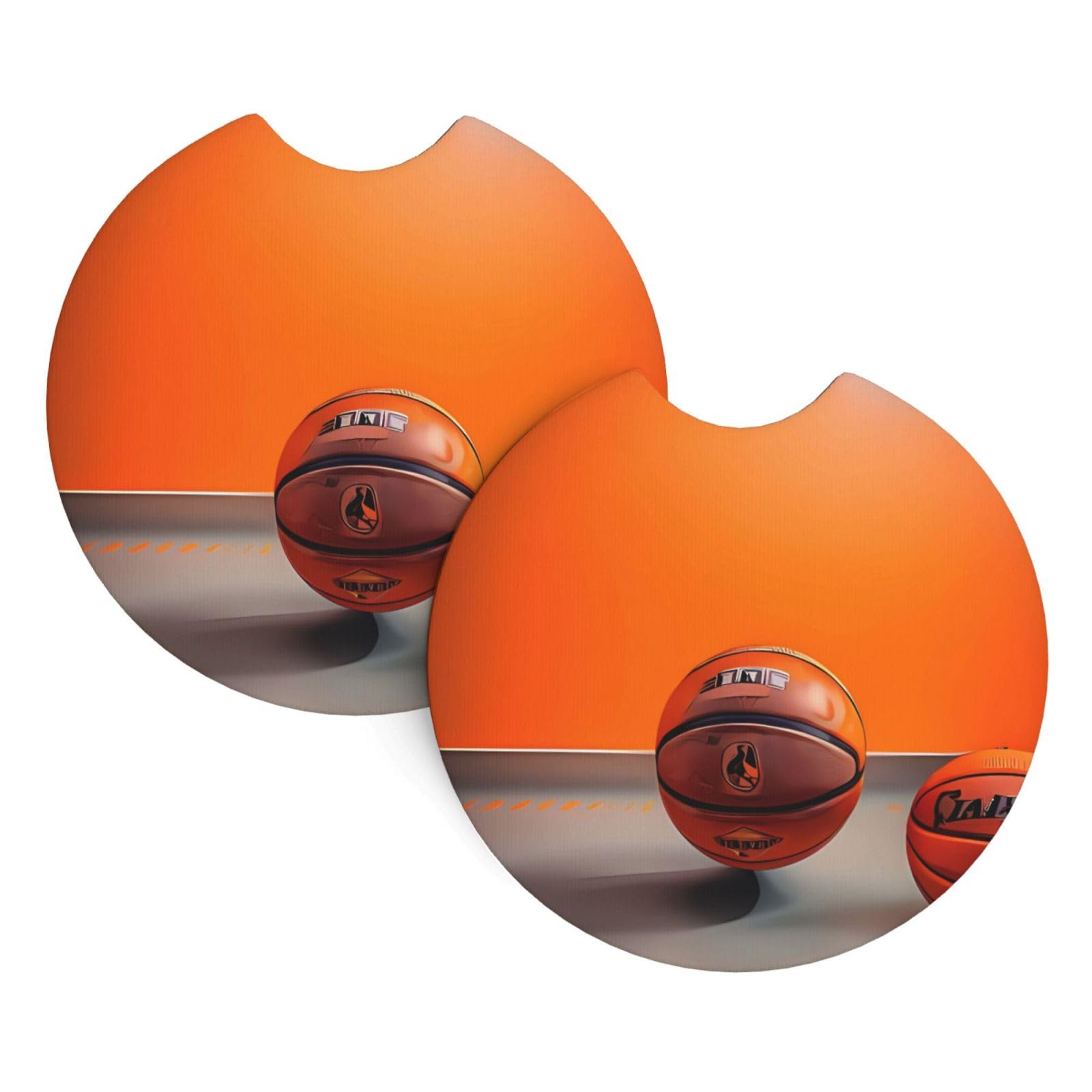 2 Pack Car Coaster for Cup Holders Basketball Orange Car Cup Coaster 2.7" Neoprene Non-Slip Automotive Cup Mat Universal Auto Car Interior Accessories for Women Men Cup Pad