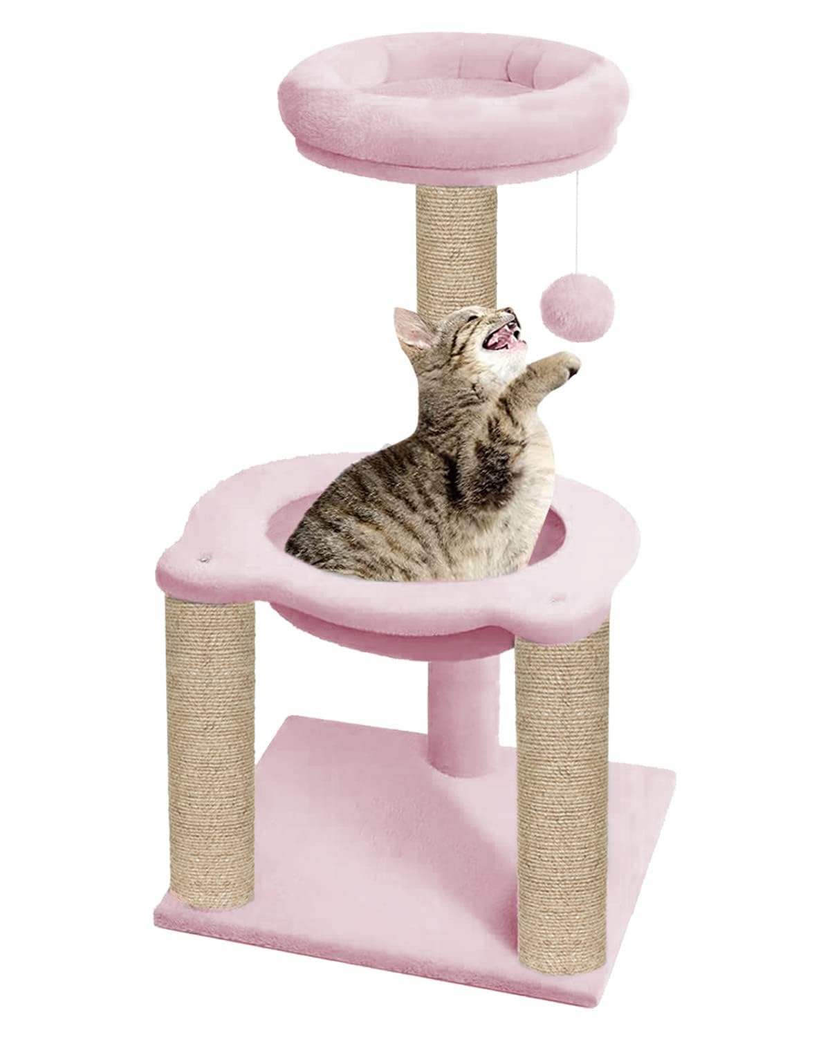 FURRLOVERS Scratching Post Cat Kitten Tree | Fleece Fabric | Hanging Toy | Hammock | Jute Rope (Medium) (16 x 16 x 35 inch.,) (PINK - FURR-82) (B0CRZ6XHB2) Amazon Price History, Amazon Price Tracker