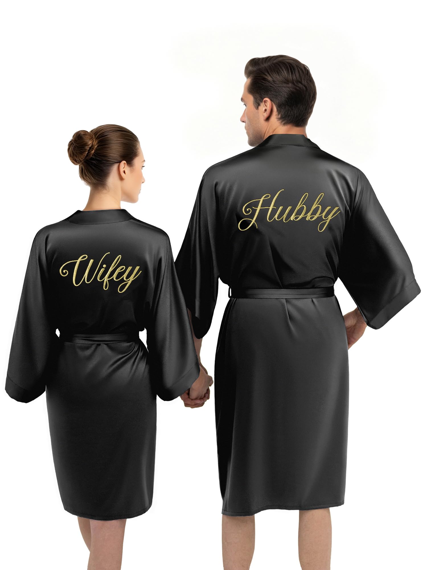 2Pcs His and Hers Silk Robes, Mr and Mrs Matching Robe for Couples, Wedding Engagement Gifts for Bride Groom