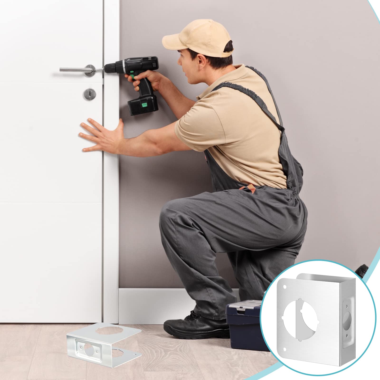 Lot de 4 plaques de renfort de porte en acier inoxydable pour réparation de serrure de porte de sécurité à la maison, 5,3 cm x 6,3 cm x 4,5 cm