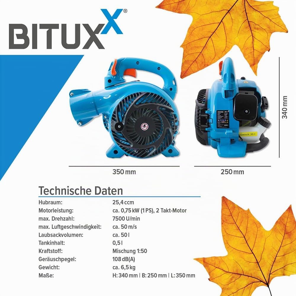 BITUXX® Profi Benzin 3in1 Laubsauger Laubbläser Laubhäcksler Fangsack Gartenhäcksler Laubgebläse 1 PS