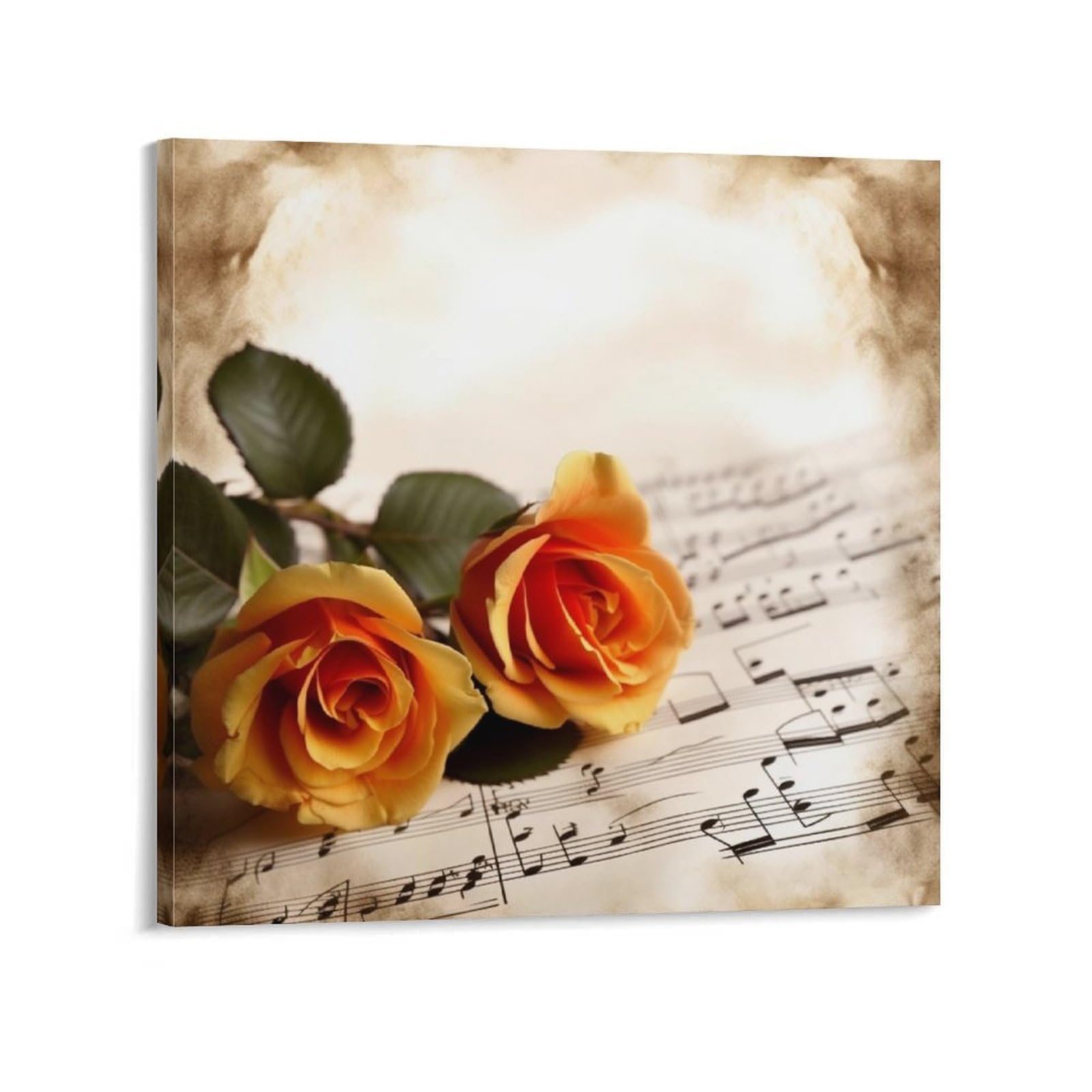 Music Roses Romantic Canvas Wall Art for Bedroom 20x20inch(50x50cm) Canvas Prints Artwork for Walls Modern Picture Artwork Painting for Living Room Aesthetic Wall Paintings for Bathroom Kitchen Office