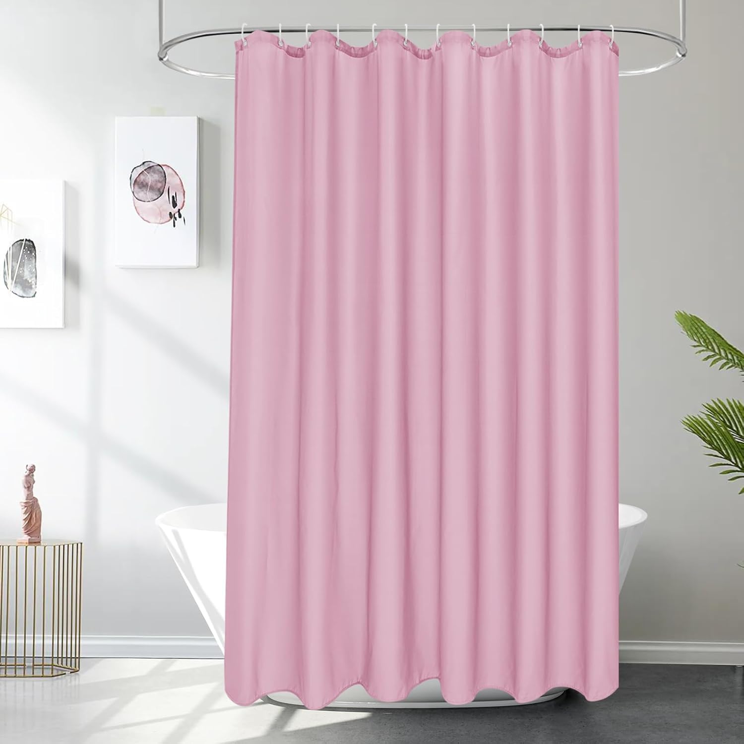 Shower Curtain, Solid Colour Fabric Shower Washable Curtain Mould Resistant and Water Repellent, Shower Curtain for Bathroom (pink,180 * 180)