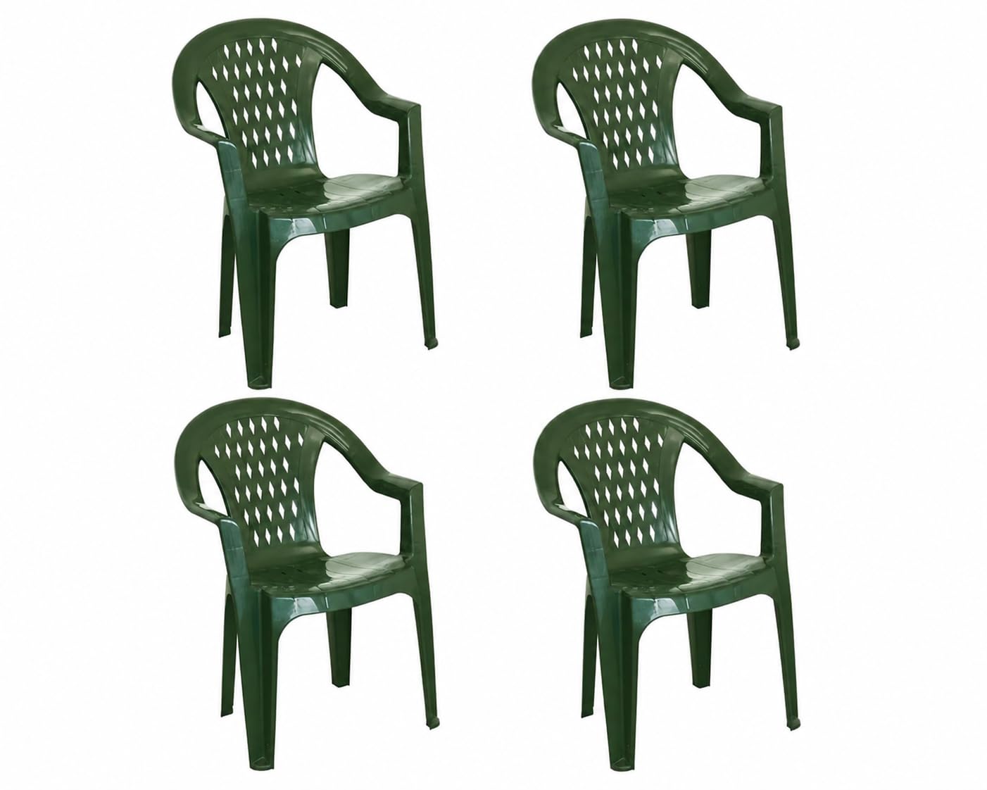 Generico TRESSI - Juego de 4 sillas de jardín de polipropileno de color verde, medidas 57 x 61,5 x 79 cm, silla apilable, respaldo bajo con rombos y reposabrazos para exterior e interior, fabricado en
