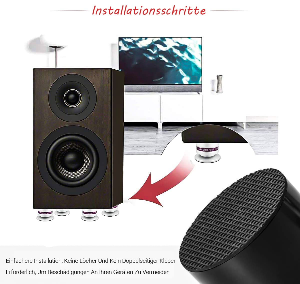 Tertullus Zestaw 4 kolców z regulacją wysokości subwoofera, zestaw z podstawką i nóżką, nóżki HiFi, do głośników, subwoofera, nośność 50 kg
