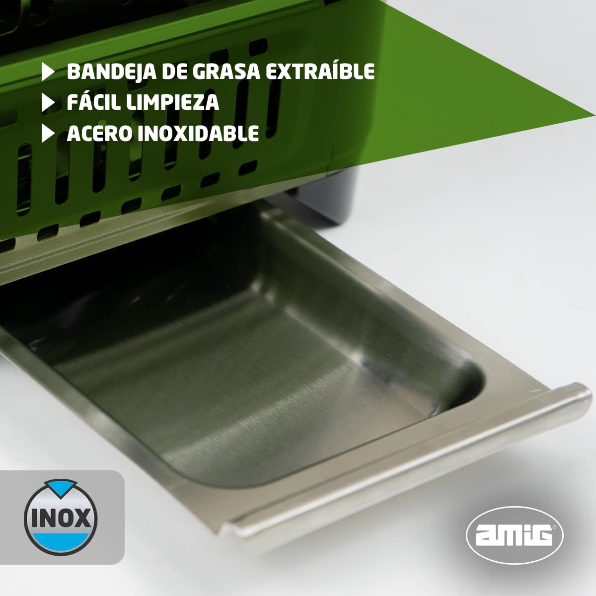 Amig - Camping Gas - Cocina Portátil - Hornillo Grill - Parrilla De Fundición De Aluminio - Con Bandeja Recoge Grasas De Acero Inoxidable - 1,8 Kw Potencia - Cartuchos B-250
