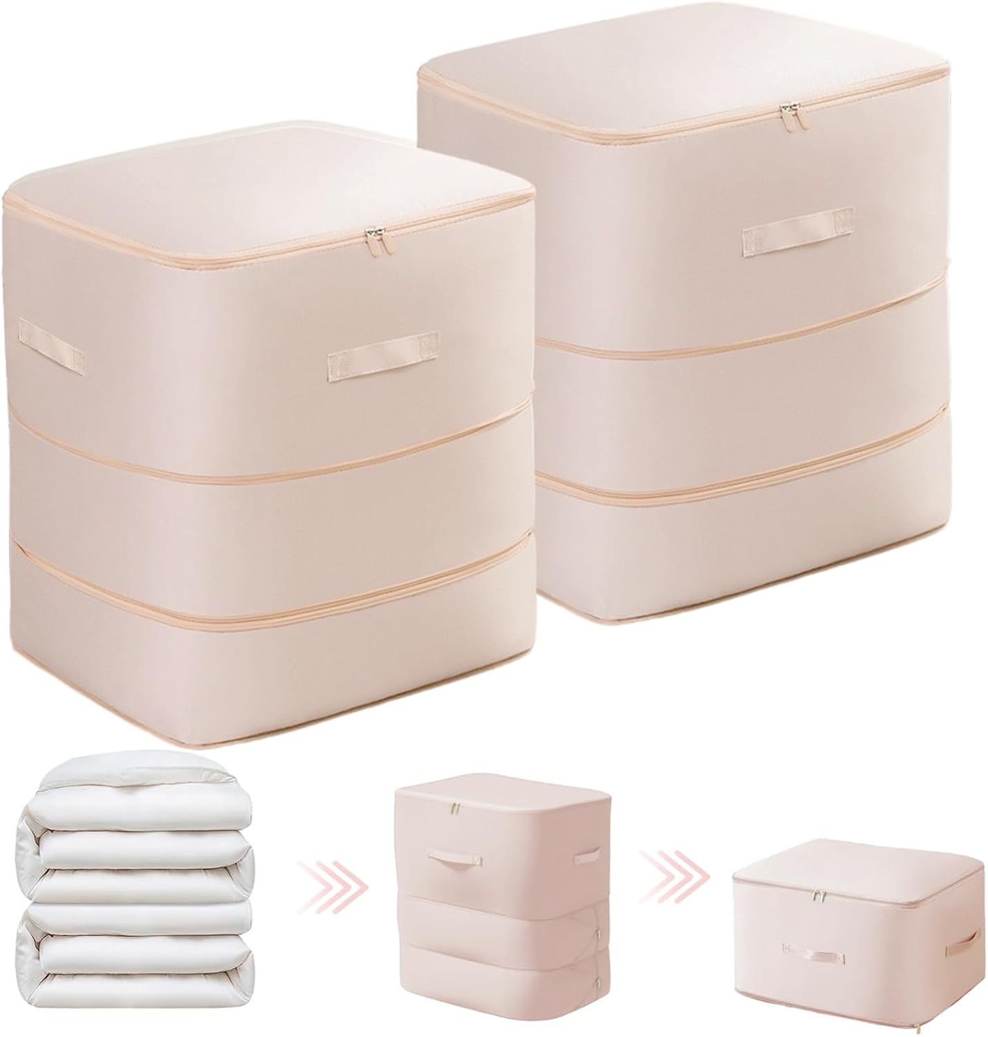 2-Pack Comforter Storage Bag Large Capacity Blanket Storage Bags, Ultra Space Saving Self Compression Organizer, Washable Compression Bags for Comforter Blanket Bedding Duvet Pillow (Light Pink)