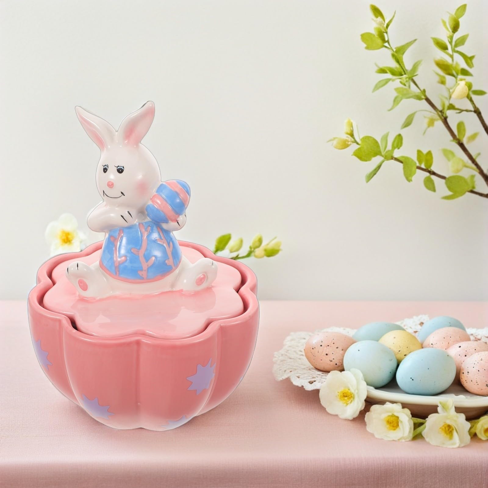 Barattolo in Ceramica a Forma di Coniglio per Pasqua con Chiusura Ermetica, Contenitore per Alimenti e Zucchero, Design Festivo e Protezione Dall'umidità per Snack e Dolci
