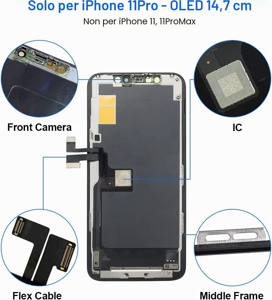 EFaith Schermo per iPhone 11 Pro 5,8" OLED Full HD Schermo di Ricambio 3D Touch Digitizer Assembly con Kit di Riparazione Completo + Protezione Schermo + Adesivo Impermeabile Modello A2160/A2217/A2215