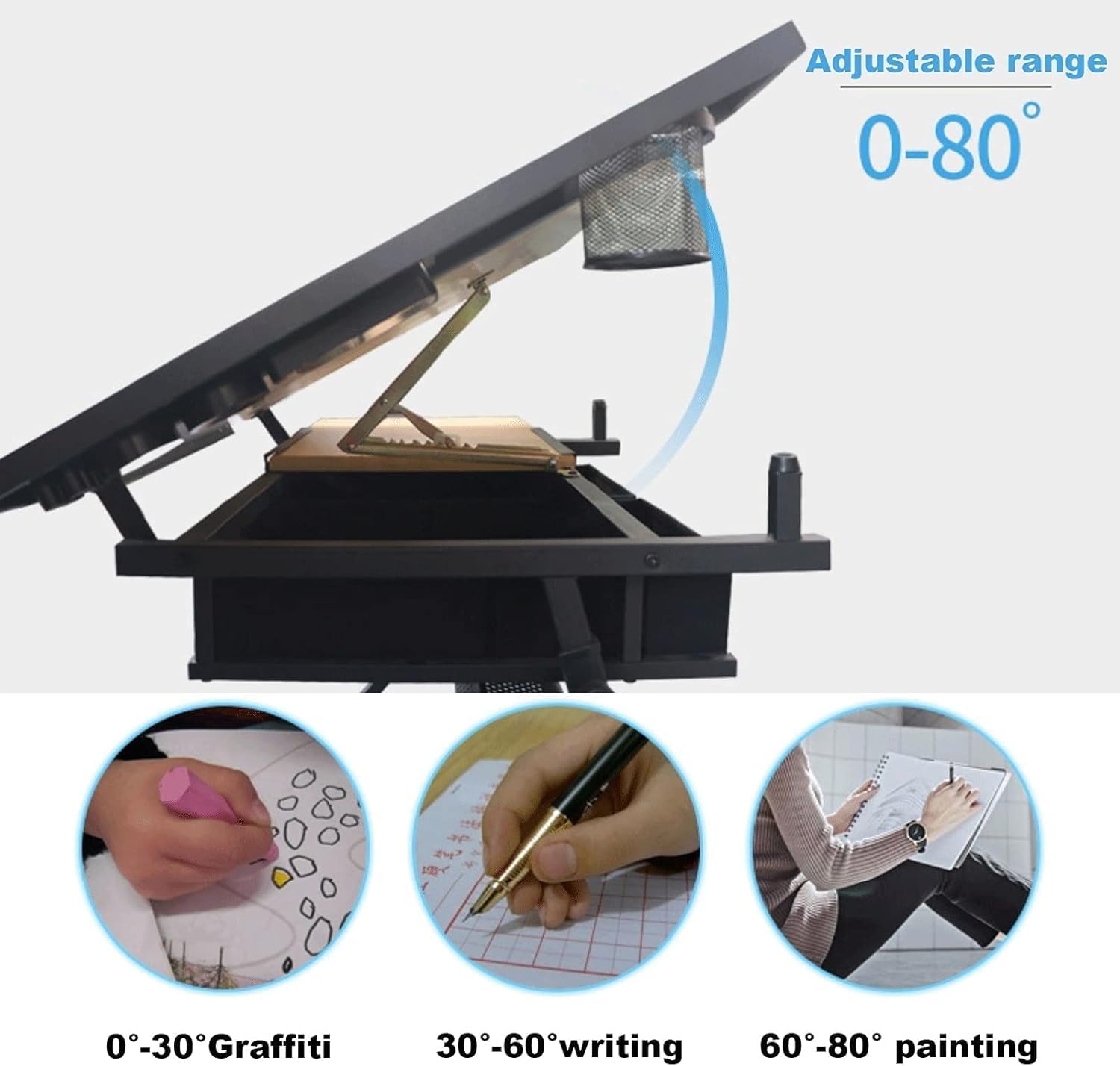 Height Adjustable Drafting Table with Storage Drawer for Artists and Crafters, Tilting Work Station for Drawing and Painting