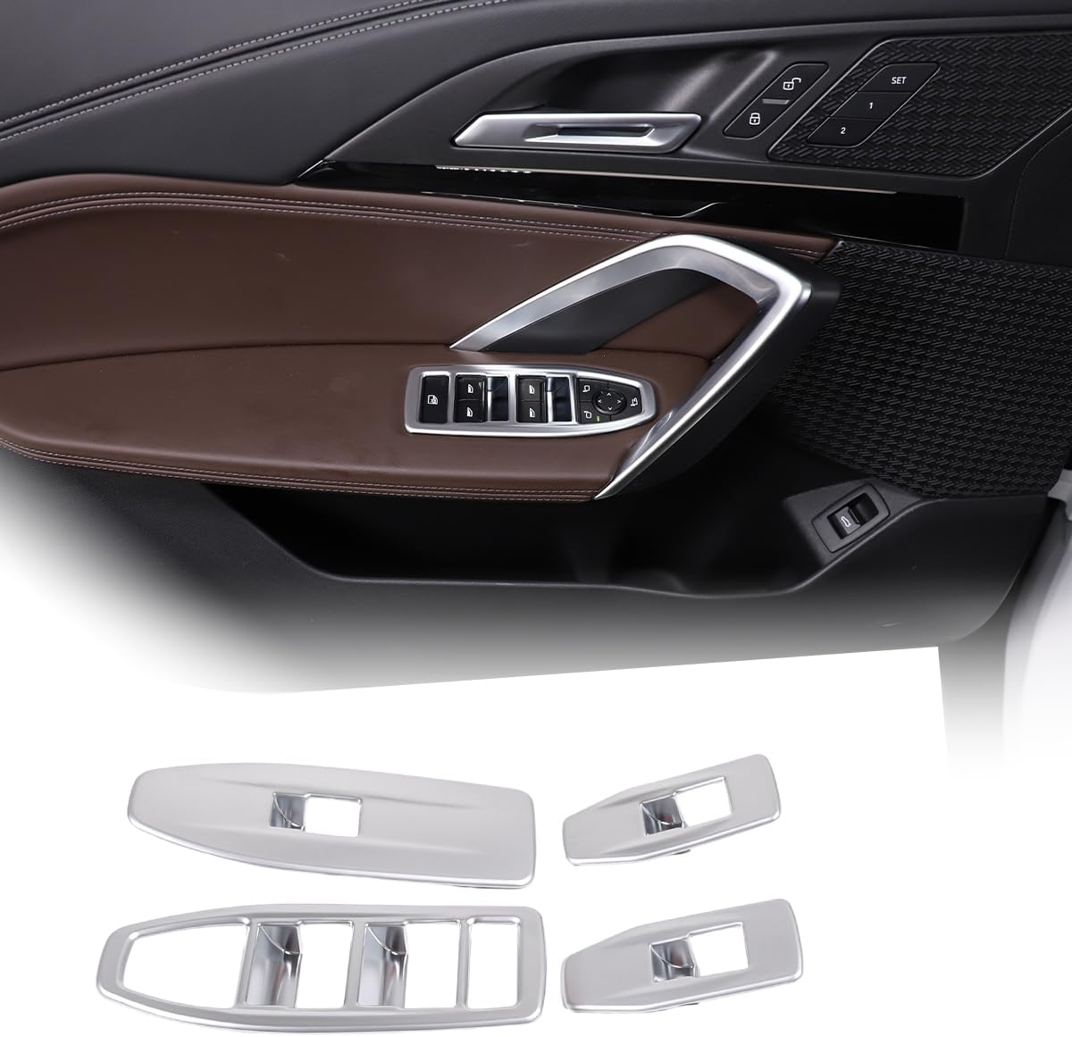 Car Glass Lifting Buttons Frame Trim for BMW X1 U11 2023-2024 Window Lift Button Frame Stickers，Car Door Window Glasses Lifter Button Interior Accessories (Silver)