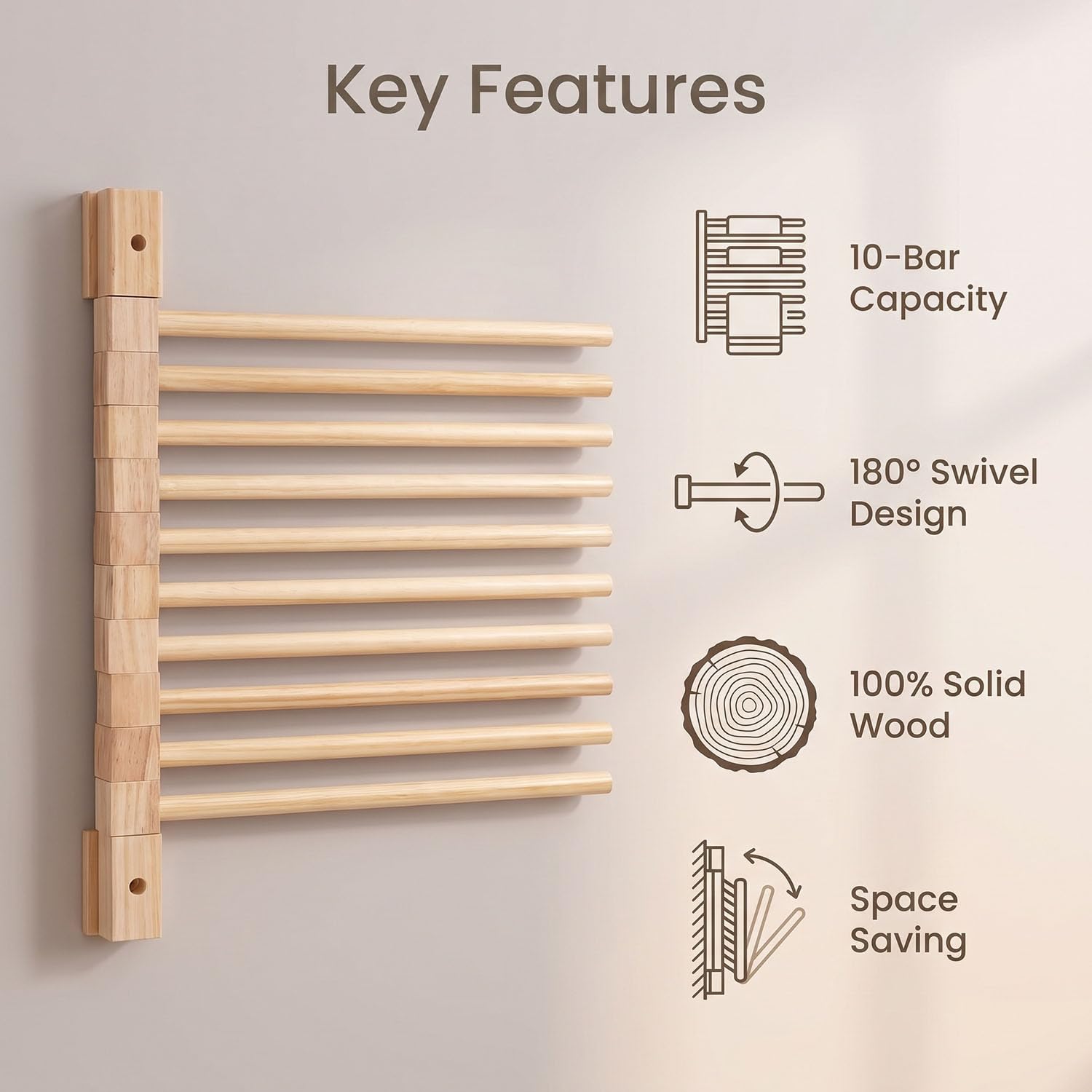 Wall Mounted Wooden Trouser Rack Studio Space Saving Storage Organizer