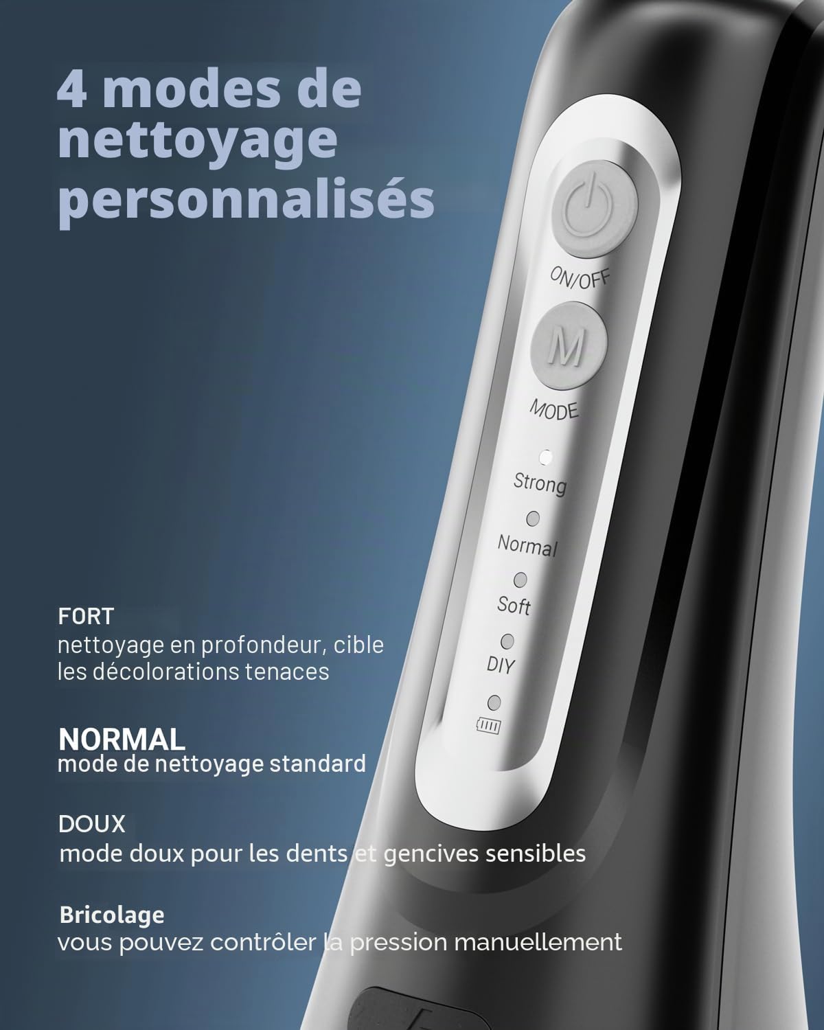 Hydropulseur et brosse à dents électrique pour adultes - Irrigateur buccal et brosse à dents sonique 2-1 - Kit de nettoyage buccal (noir)