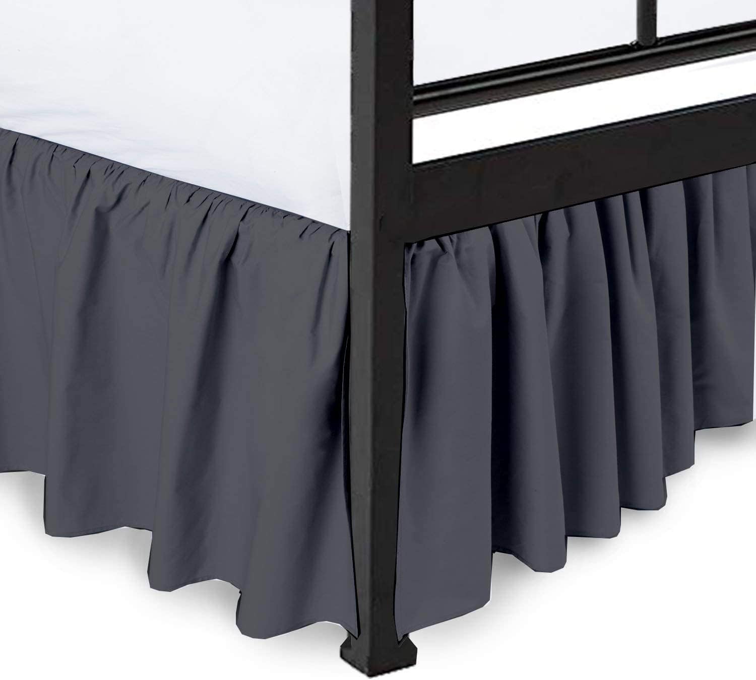 Ruffled Bed Skirt with Split Corners Dark Grey, Full BedSkirt