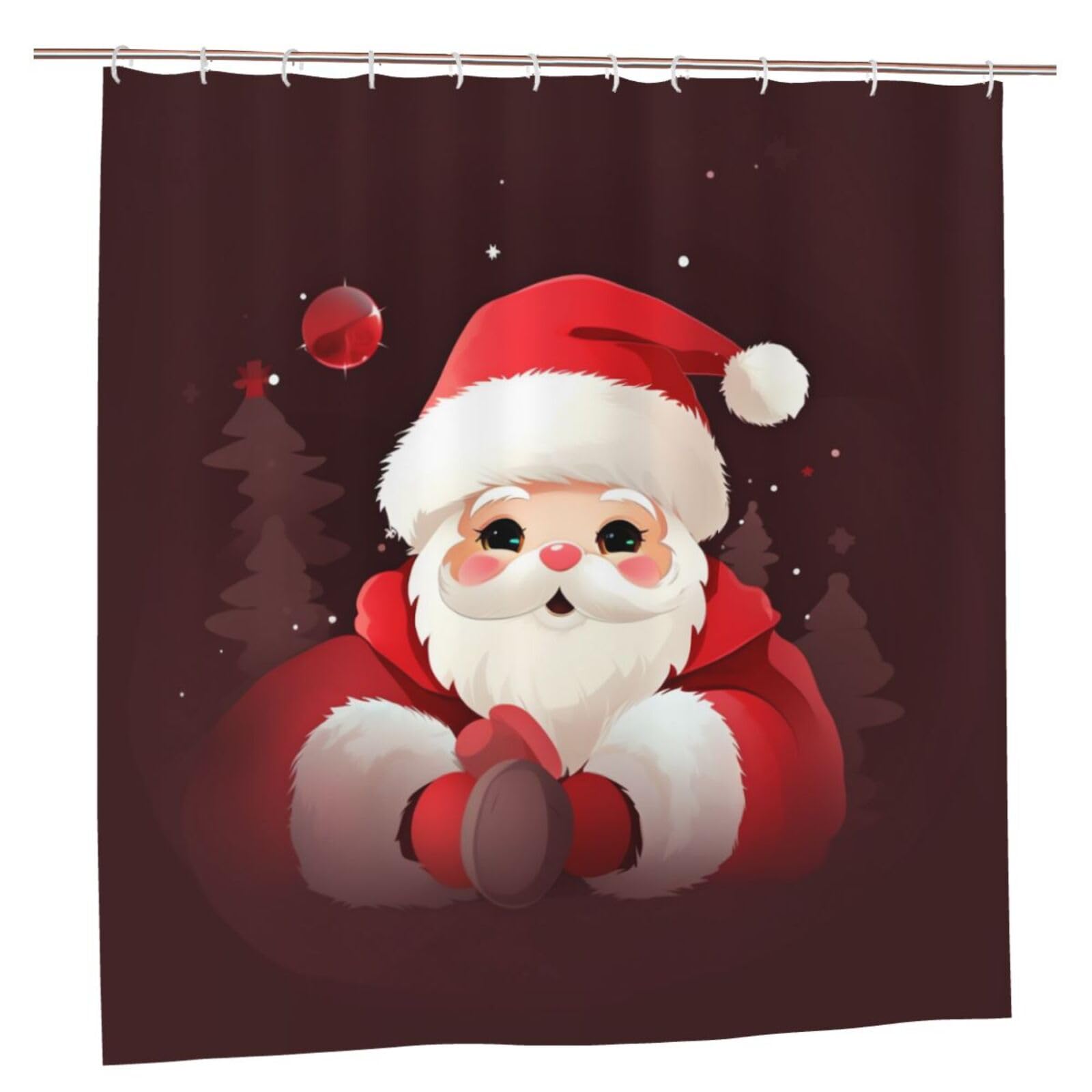 BWWHCCTI Cute Santa Claus Printed Shower Curtain With 12 Plastic Hooks Opaque Quick Drying Waterproof Shower Curtains Sets For Bathroom 183x183 CM