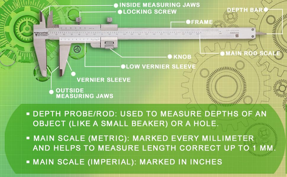 YUZUKI Vernier Caliper 300mm/12 Inch with Fine Adjustment β Precision Measuring Tool for Internal & External Dimensions, Depth, and Step Measurements | Stainless Steel Construction, 0.02mm Resolution 3