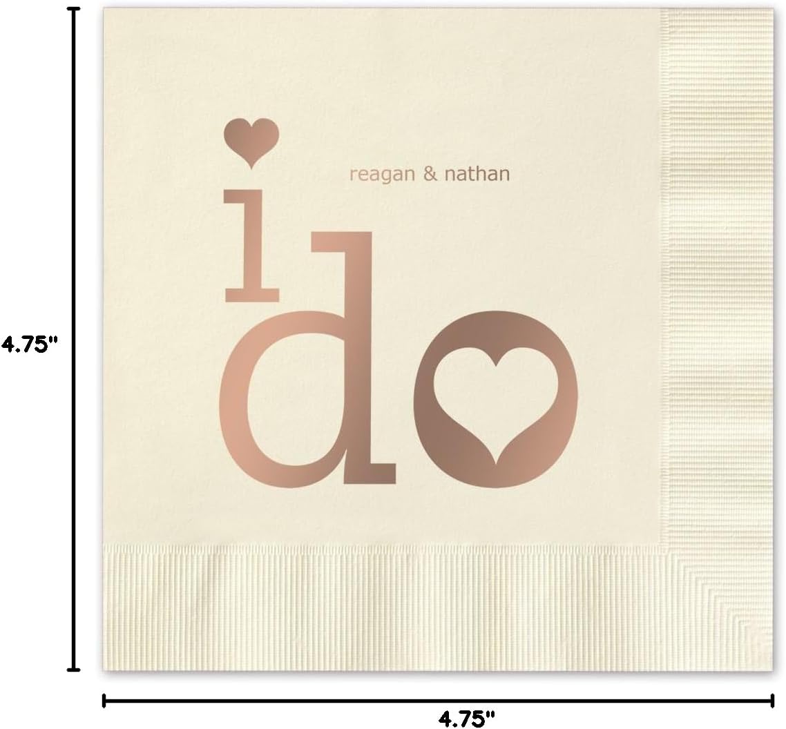 I Do Personalized Cocktail Beverage Napkins/Canopy Street 100 Custom Printed 4 3/4" x 4 3/4" Ivory Ecru 3-Ply Paper Napkins With Choice Of Foil