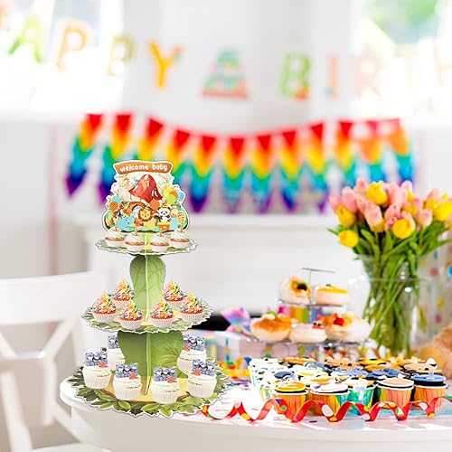 Miniatura 4 de Soporte para cupcakes de otoño de Acción de Gracias, soporte de 3 niveles para cupcakes de animales salvajes, soporte de postre de cartón para