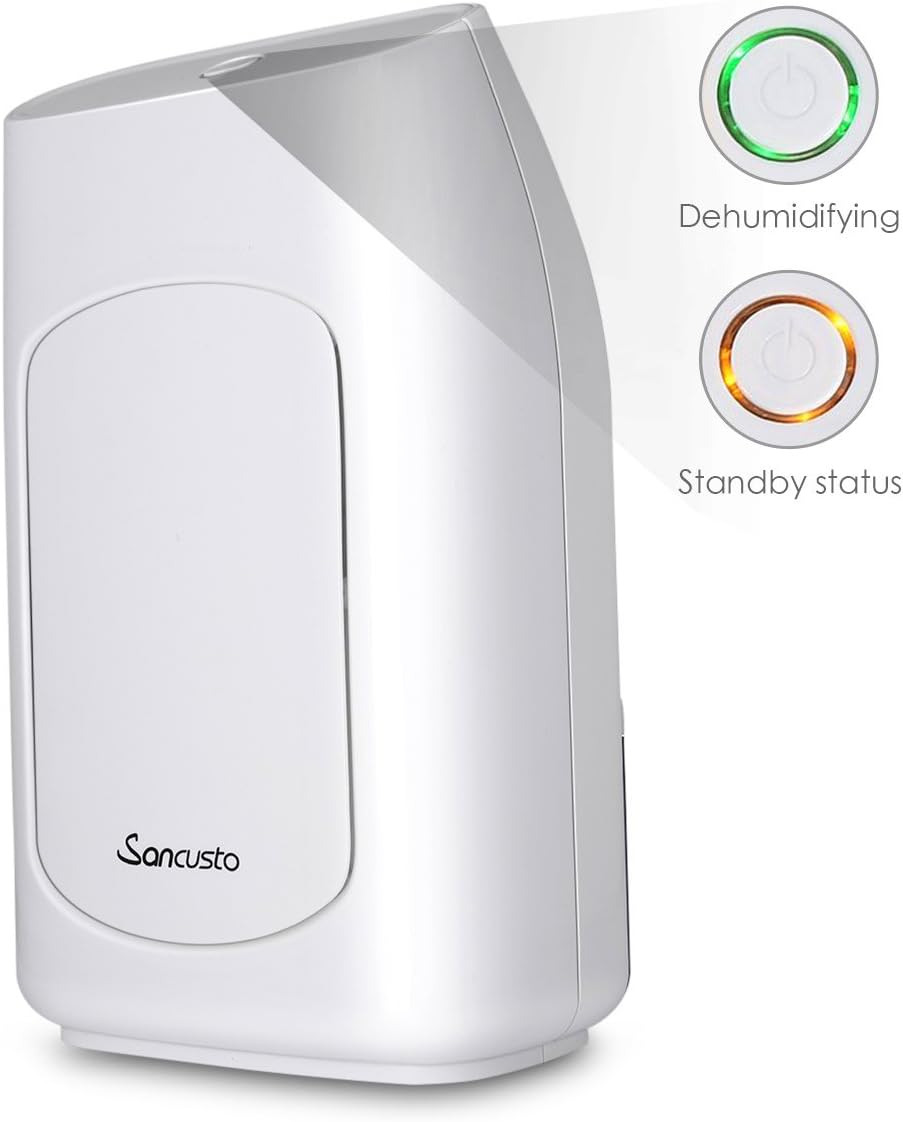 Mini Dehumidifier, Sancusto 2000ml Compact and Portable Air Dehumidifier Electric Air Purify Reduce Excess Damp, Mould, Moisture for Small Rooms Bathroom, Bedroom, Wardrobe Room, Closet (2L)