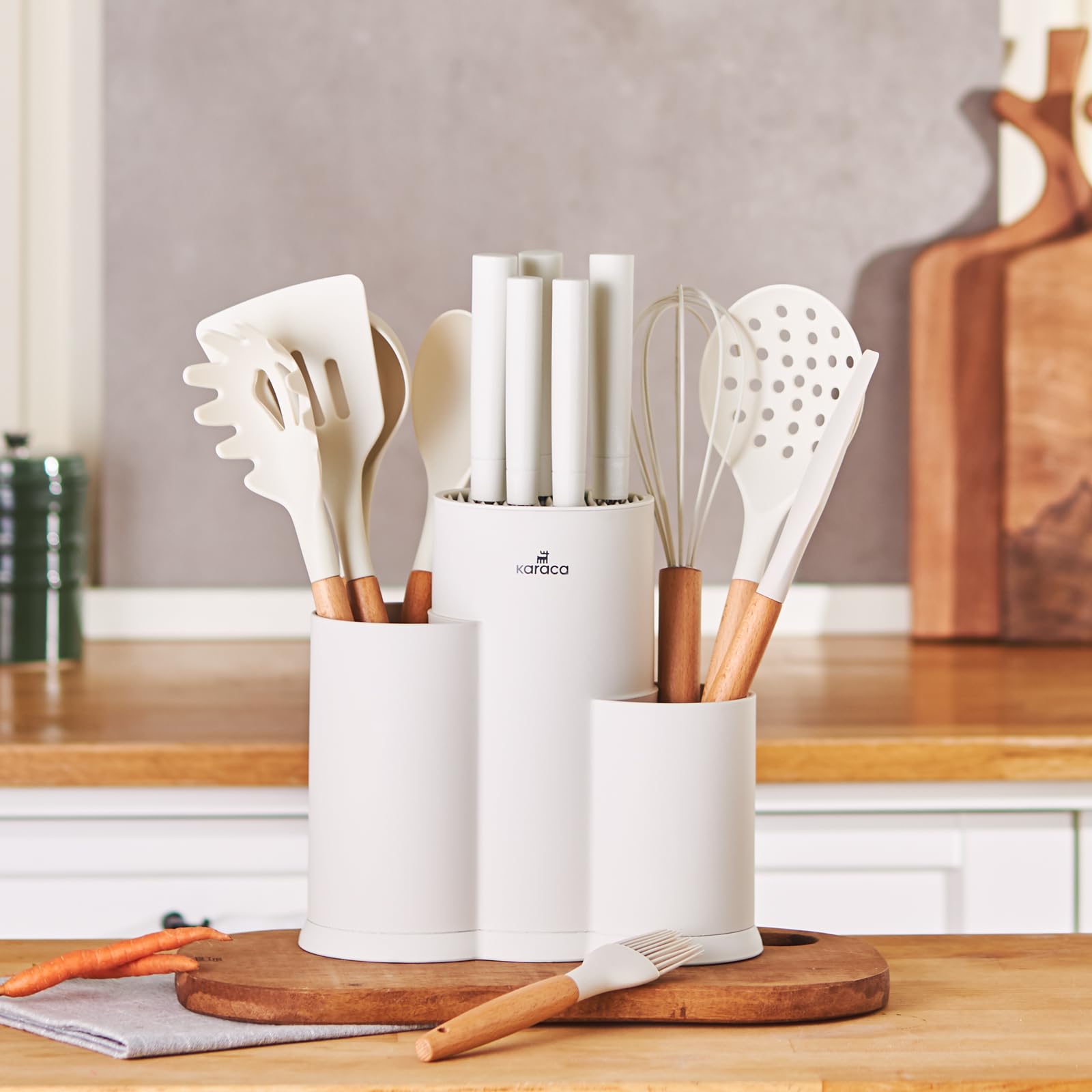 KARACA Burby 14 Piece Knife Block Set, Kitchen Knife Set, Cream Knife Set, Knife Block Set, Cream — image 1