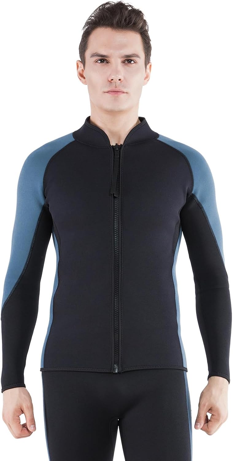 FLEXEL Wetsuit Top for Women and Men 2mm 3mm Neoprene Wet Suit Jacket Front Zip Long Sleeve Keep Warm in Cold Water for Surfing Swimming Diving Snorkeling