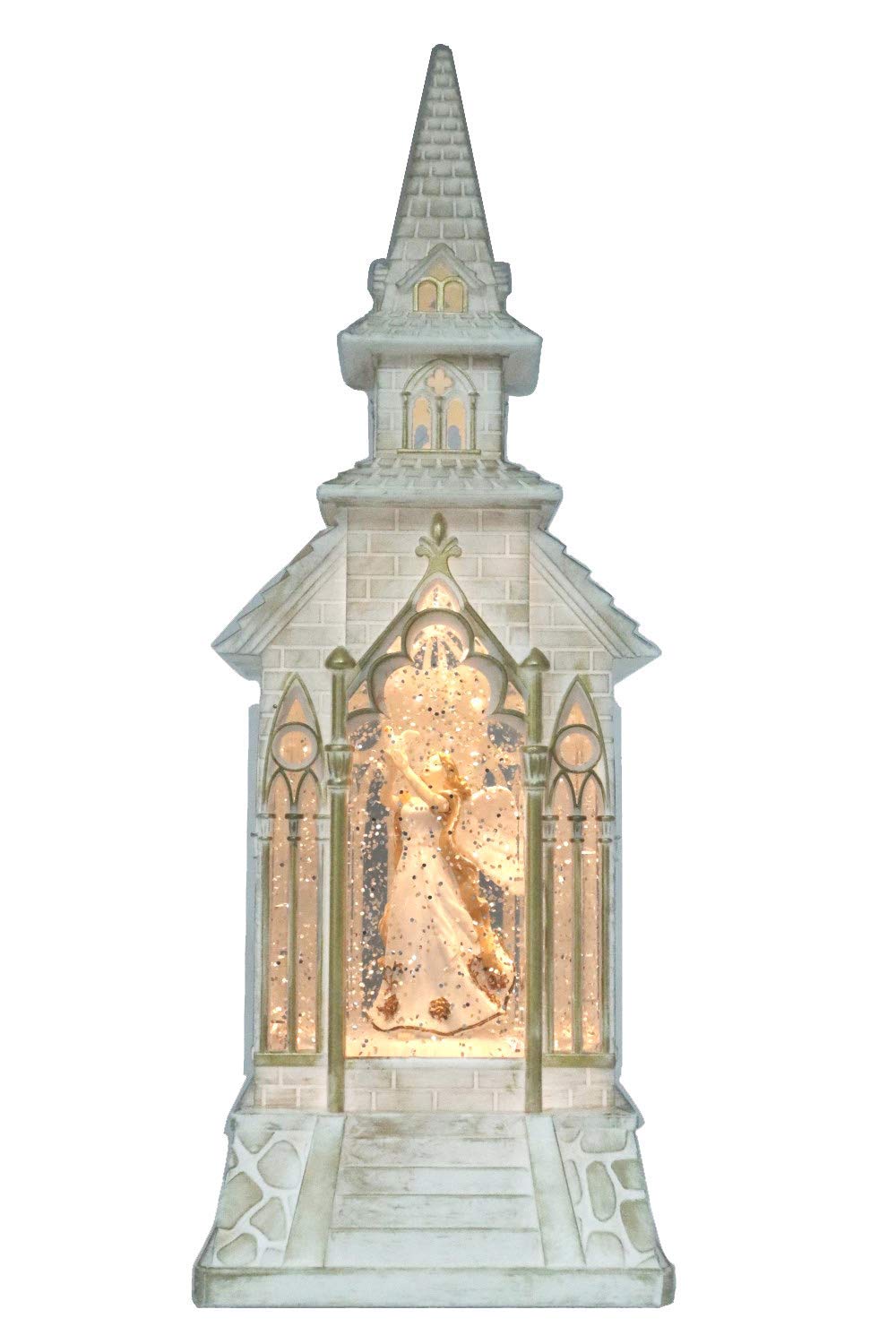 Victory Creative Angel in Church Lighted Water Globe Table Piece 13" H Musical Snow Globe with Swirling Glitter Battery Operated & Timer.
