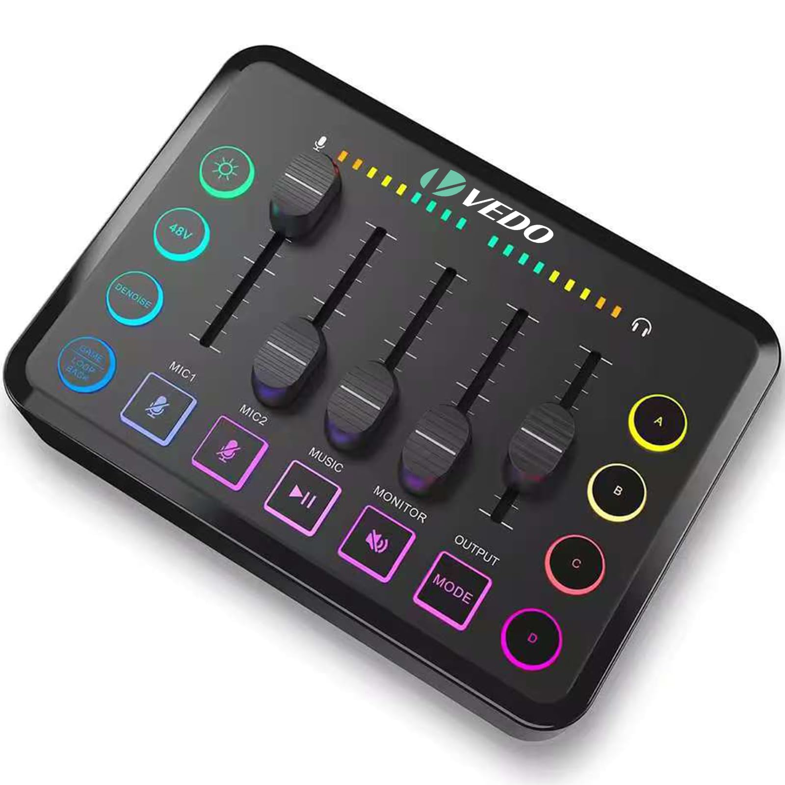 VEDO VD-F9 Mixer de Áudio RGB para Gaming com 5 Canais, Fonte