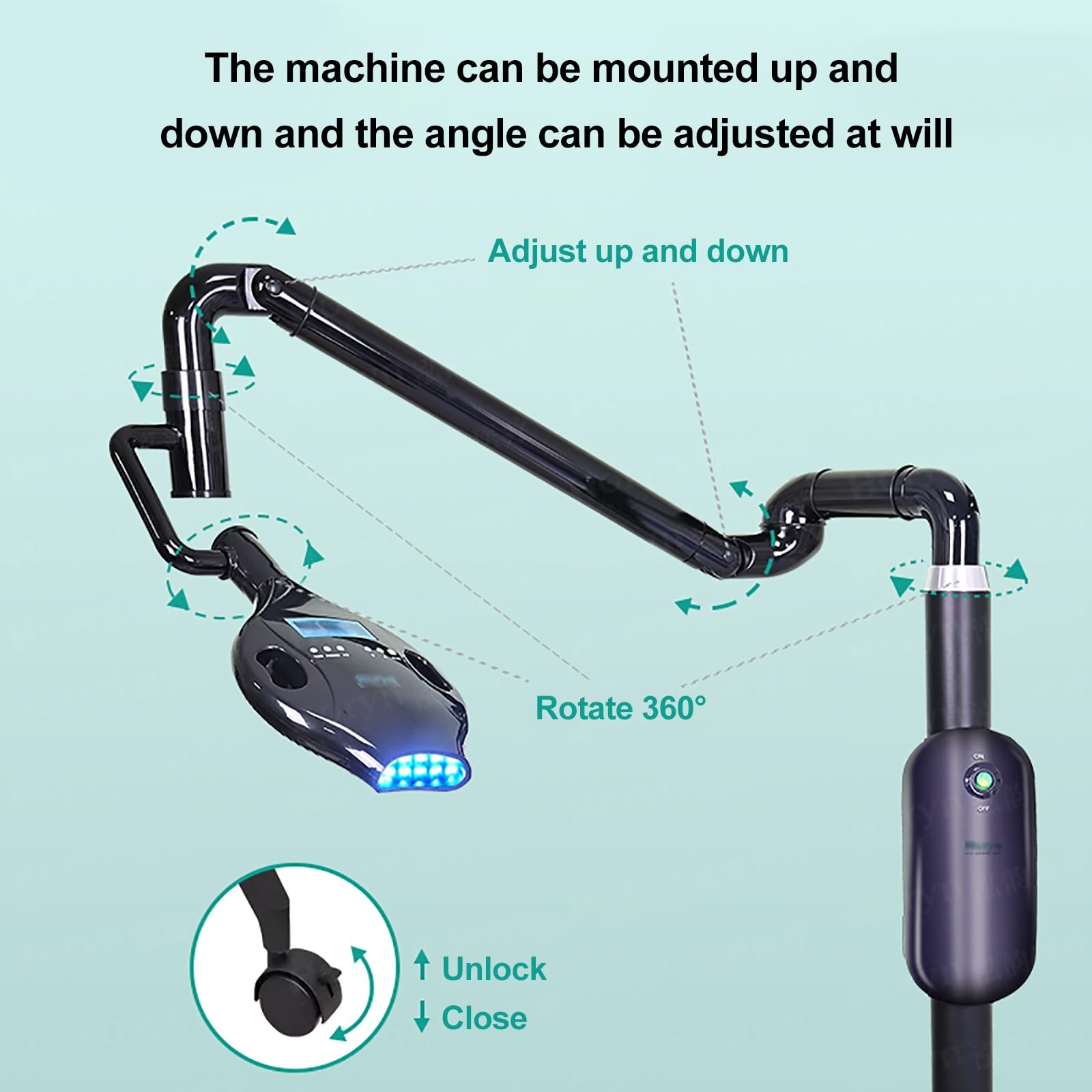 Wybielacz do Zębów 3 Kolory Niebieski/Czerwony/Fioletowy Światło, Mobilna 40W Lampa Wybielająca do Zębów(Black)