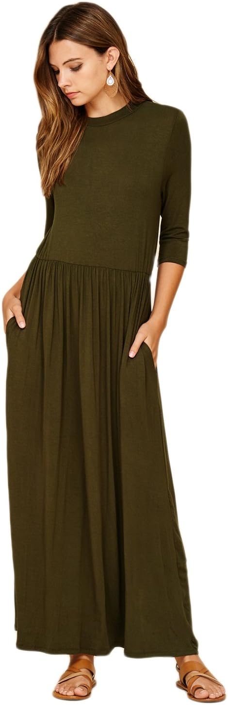 Annabelle Women's 3/4 Sleeve Long Maxi Dresses with Side Pockets