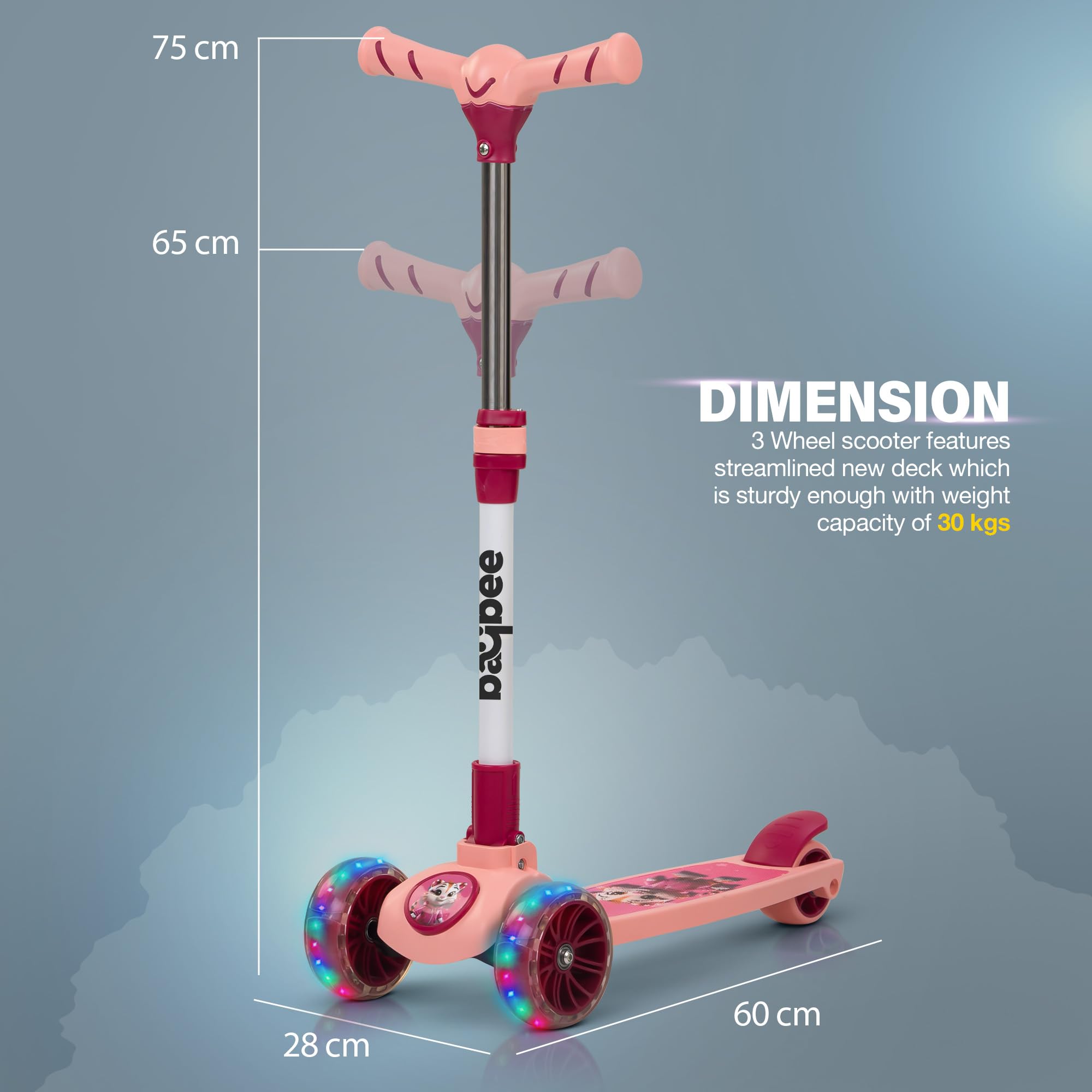 Baybee Kitty Kick Scooter for Kids | Foldable 3 Wheel Kid Scooter with 4 Height Adjustable Handle & Brake | Skate Scooters with LED PU Wheels | Runner Scooters for Kids 3 to 10 Years Boys Girls (Pink) - Image 8 thumbnail