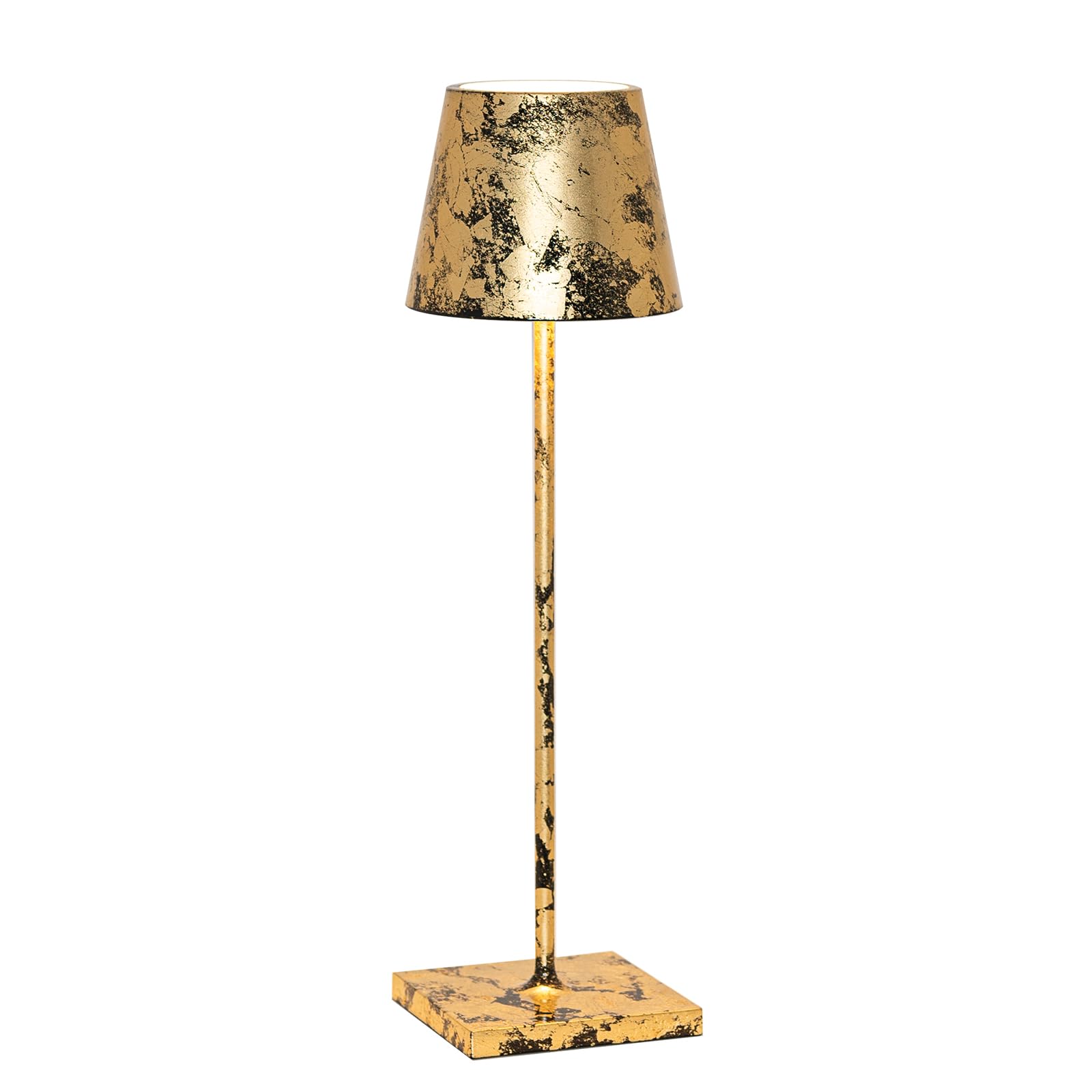 Zafferano, Lampada Poldina Pro, Lampada da Tavolo Ricaricabile e Senza Fili con Controllo Touch, Lampada da Interni, Dimmer, 2200-3000 K, Altezza 38 cm, Colore Nero - Foglia Oro Craquelé
