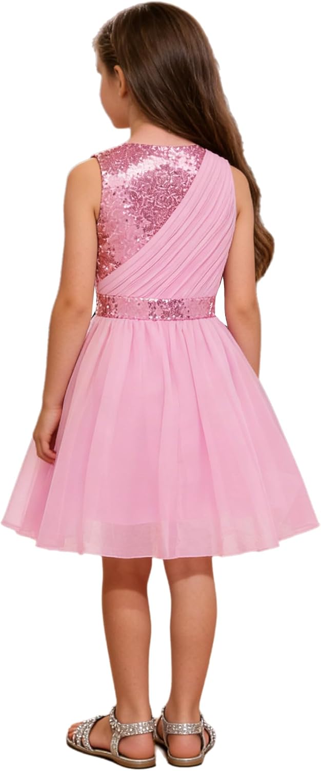 Girls Sequin Dress Kids Formal Sparkly Sleeveless Pageant Prom Dance Party Dresses 6-16 Years