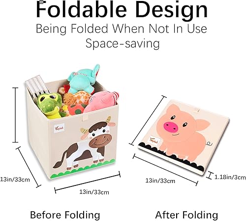 Miniatura 2 de 2 cajas de almacenamiento de juguetes, 13 x 13 x 13 pulgadas, contenedores plegables de tela para juguetes de animales, cesta para niños, bebés,