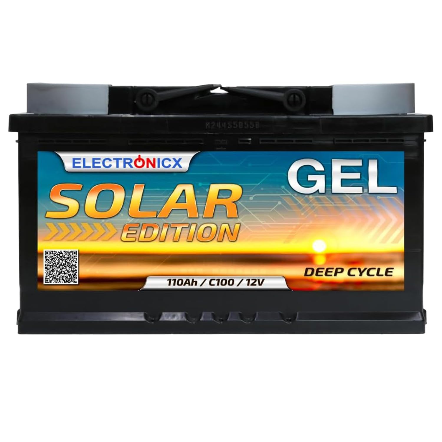 Electronicx Batterie Gel 12V 110Ah C100 Édition Solaire – Batterie de Service à décharge Lente 110 Ah – Technologie Gel – Borne Positive à Droite – Camping-Car Bateau Photovoltaïque