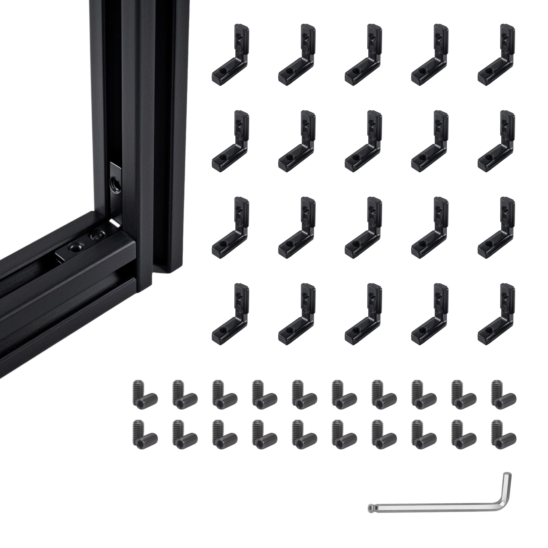 20 Sets Black 2020 Series Aluminum Extrusion Inside Corner Bracket Kit, L-Shape Joint Connectors with Screws & Wrench for T-Slot 6mm V Slot 2020/2040 Extruded Aluminum Profiles