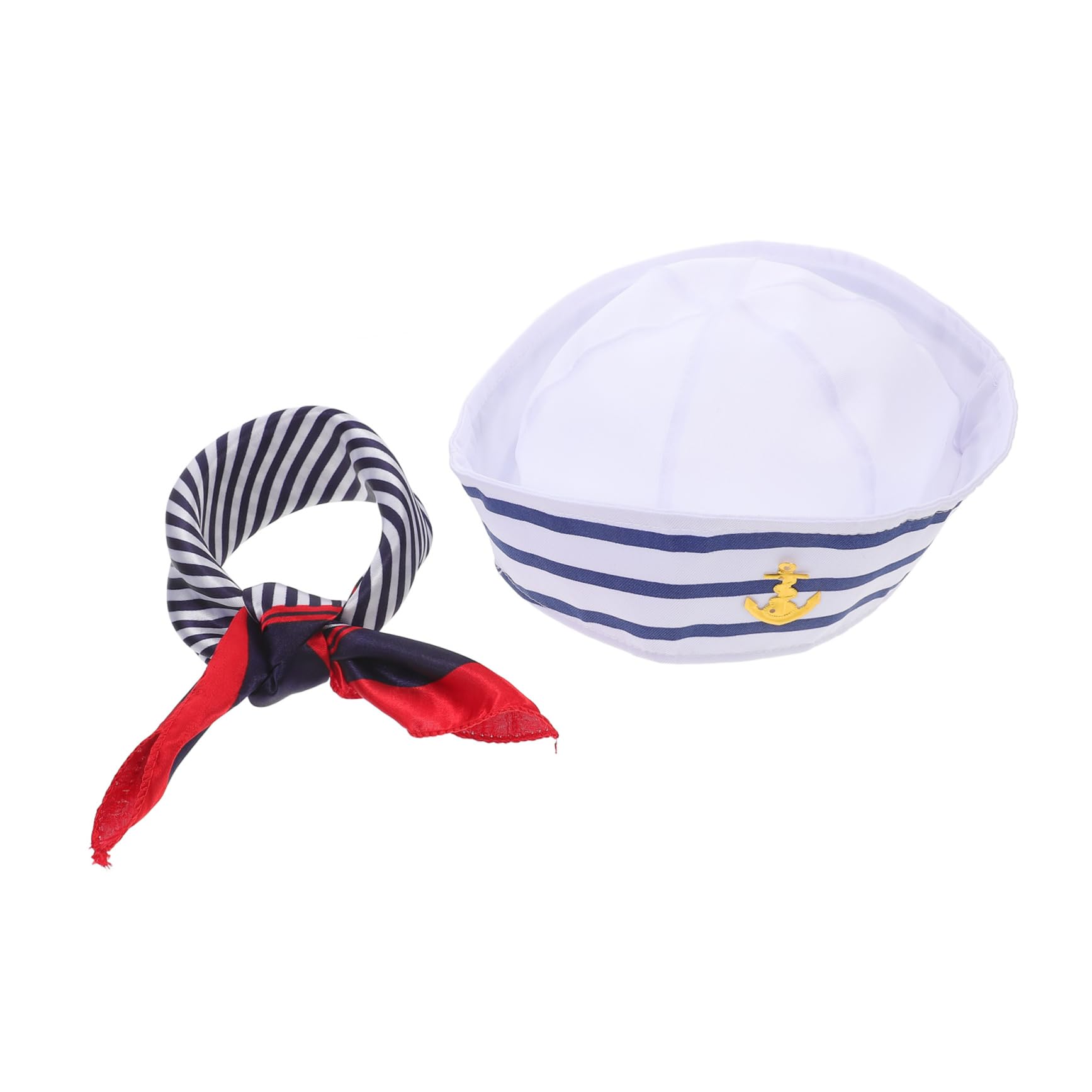 Ciieeo Captain Hat and Scarf Set Blue and White Striped Sailor Hat for Cosplay Women's Pirate Costume Accessory