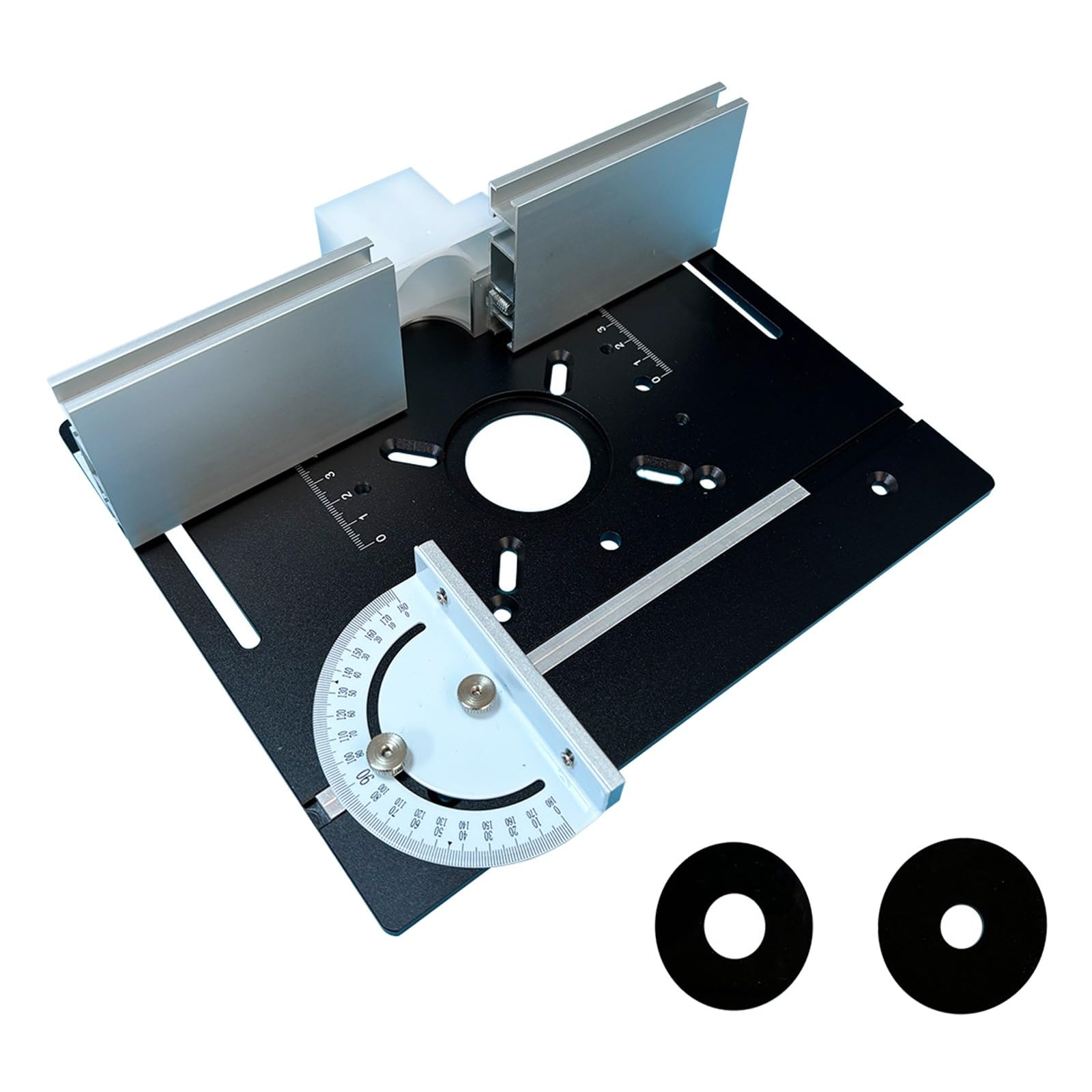 Placa de inserción para mesa de fresadora, tablero abatible para fresado de madera de aleación de aluminio con valla trasera y regla de ángulos, herramienta auxiliar de grabado para máquina de corte(B