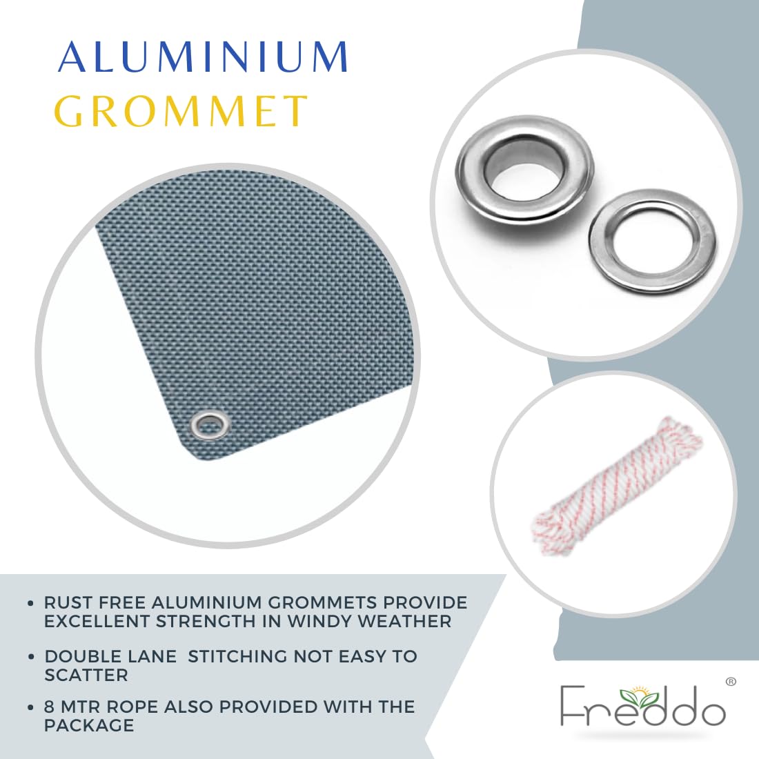 FREDDO Waterproof Sun Shade Sail 9.5 x 30 ft 95% UV Block 270 GSM for Rain Protection, Canopy Cover, Outdoor Patio, Garden, Pergola, Balcony, Tent (Grey, Pack of 1 Piece) 1