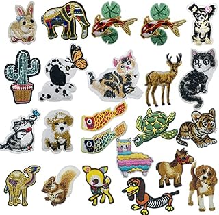 Woohome 23 PCS Iron on Patches, Goldfish and Animal Sew On Patches Cat Dog Tiger Embroidered Appliques Sticker Patches for Clothes Dress Hat Jeans