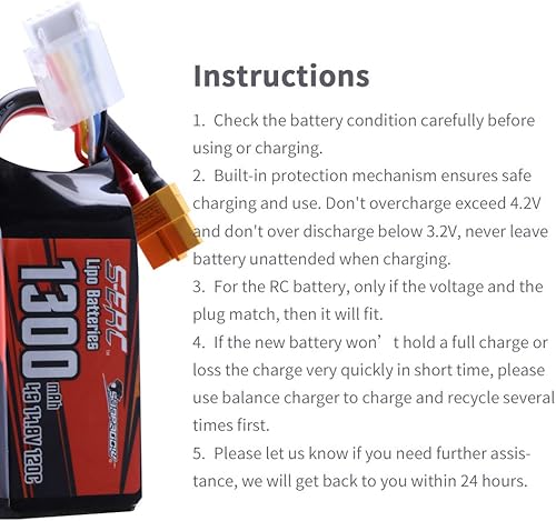 Miniatura 6 de SUNPADOW Batería Lipo recargable 4S 14.8V 120C 1300mAh con conector XT60 para RC FPV Avión Quadcopter Helicóptero Drone Modelo Racing Hobby (2