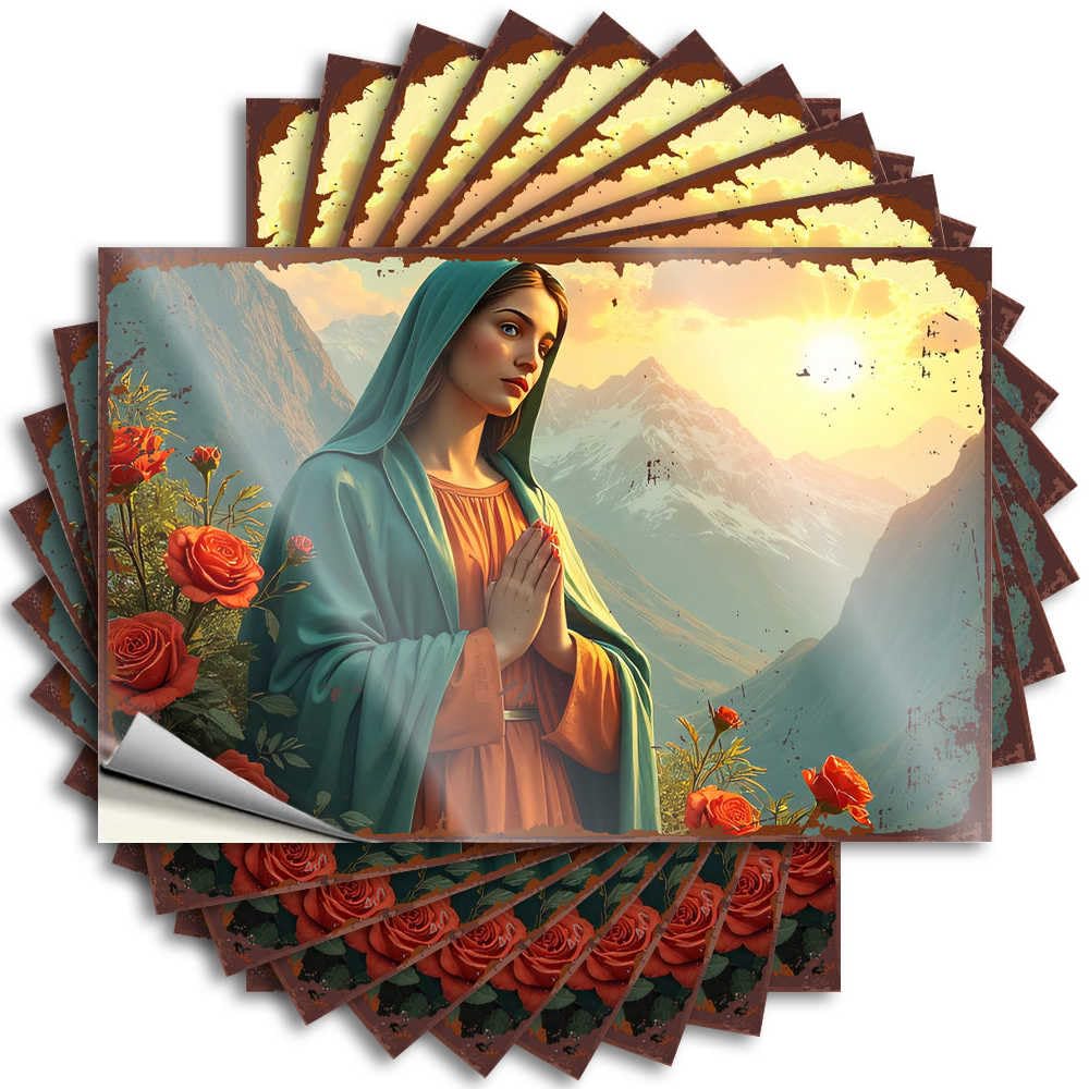 Prayer in The Mountains: A Serene Floral Scene Window Fluffy - Pool Decor Stickers Self Adhesive Sticker(12X18CM)
