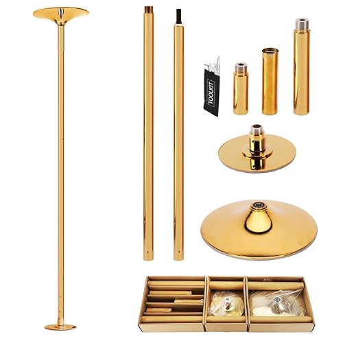 PRIOR FITNESS Premium Dance Pole Removable 45mm Spinning & Static Dancing Pole Heavy-Duty Steel Pole Dancing Pole, Adjustable Height Professional Grade Excellent for Home Exercise Club Gym - Gold
