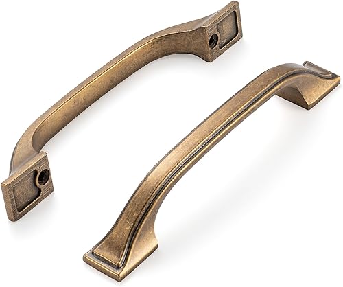 KOOFIZO Paquete de 10 tiradores de arco Craftsman de pie cuadrado, manija para muebles de latón antiguo, distancia entre tornillos de 3.8