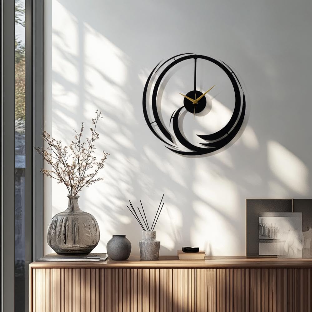 Wakefit Metal Analog Wall Clock Medium | 16 Inch | Laser Cut Abstract Home Decor & Gifting Option | for Living Room Study Bedroom & Office | Eternia D400