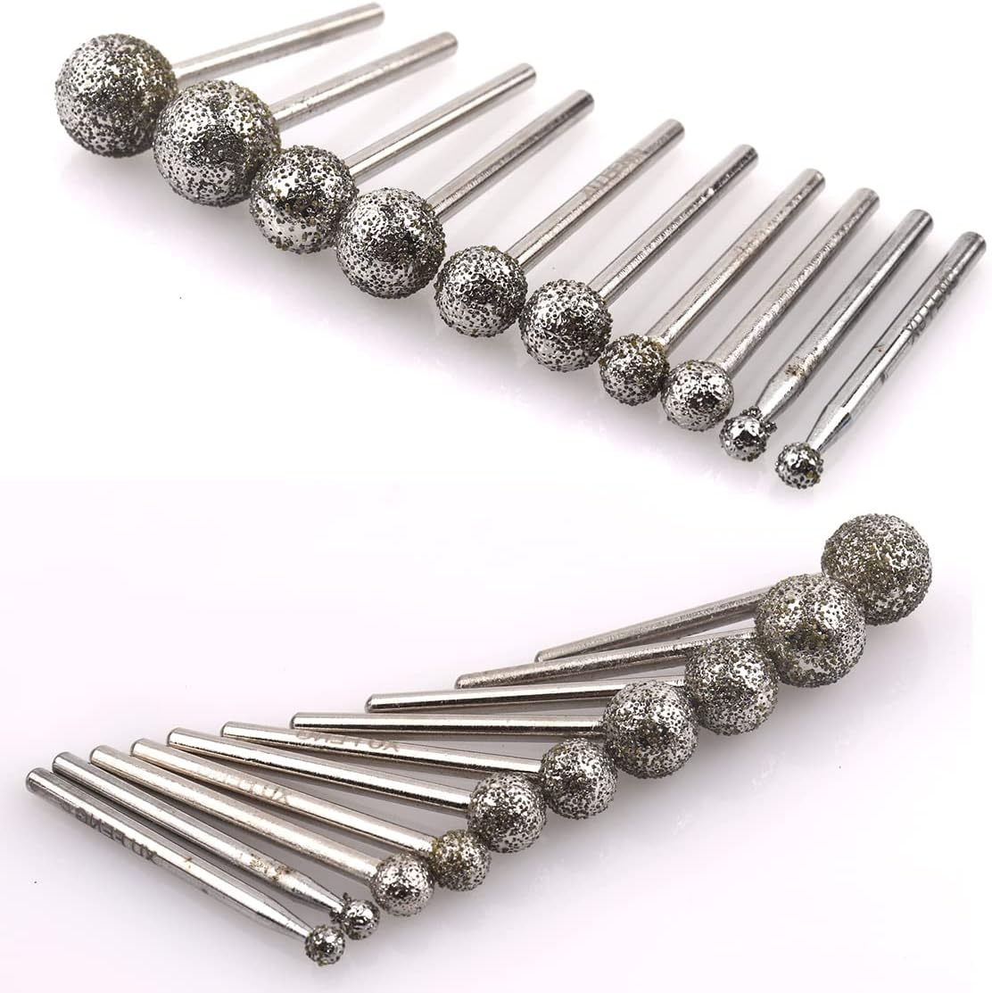 Diamond Burr Bits,10pcs 36# Diamond Rotary Tool Bits Grinding Burrs Set - Sphere Head, 3mm Shank Diamond Coated Coarse Grinding Bit for Jade Stone Jewelry Ceramic Carving Polishing