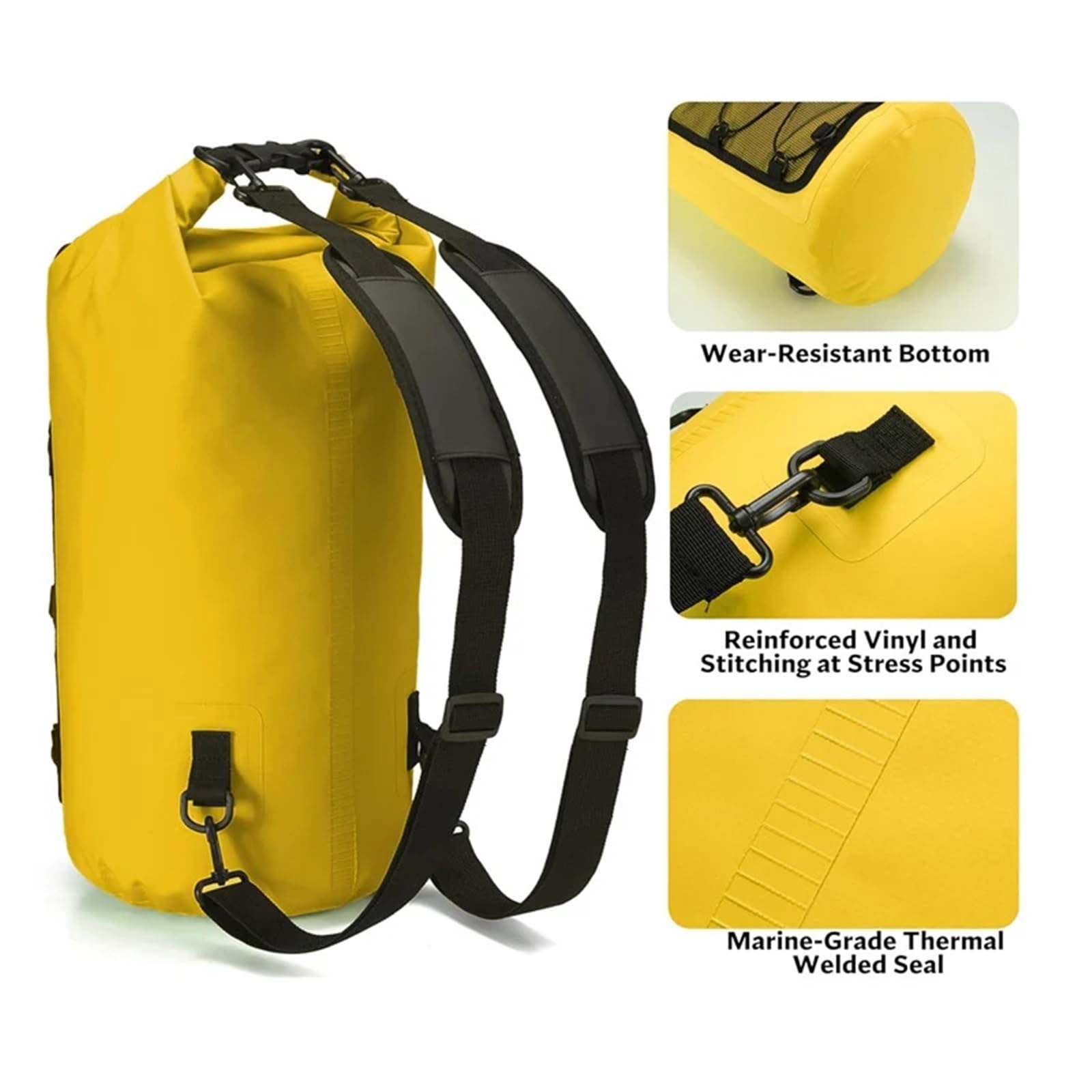 Dry Bag Schwimmen PVC Pack Dry Bag Rucksack for Frauen Männer 10L 20L wasserdichte Schulter Kajak Trekking Driften Rafting Surfen Bootfahren Tasche(30L Black)