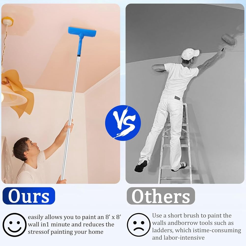 Exteon Pole - Rullo per pittura a soffitto, 1,8 m, testa regolabile da 25,4 cm, con protezione per una facile pittura e progetti fai da te