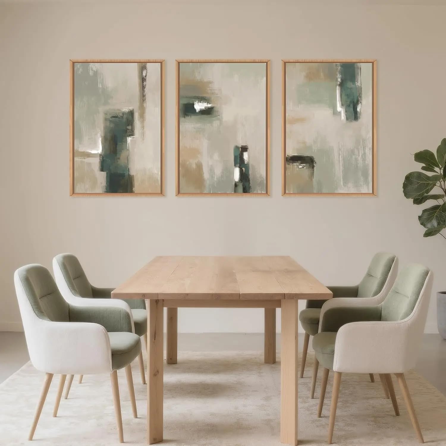 GOSRD Abstract Green And Beige Canvas Prints Poster Wall Art Pictures, Living Room Office Home Decoration(35x50cm-3Pcs)