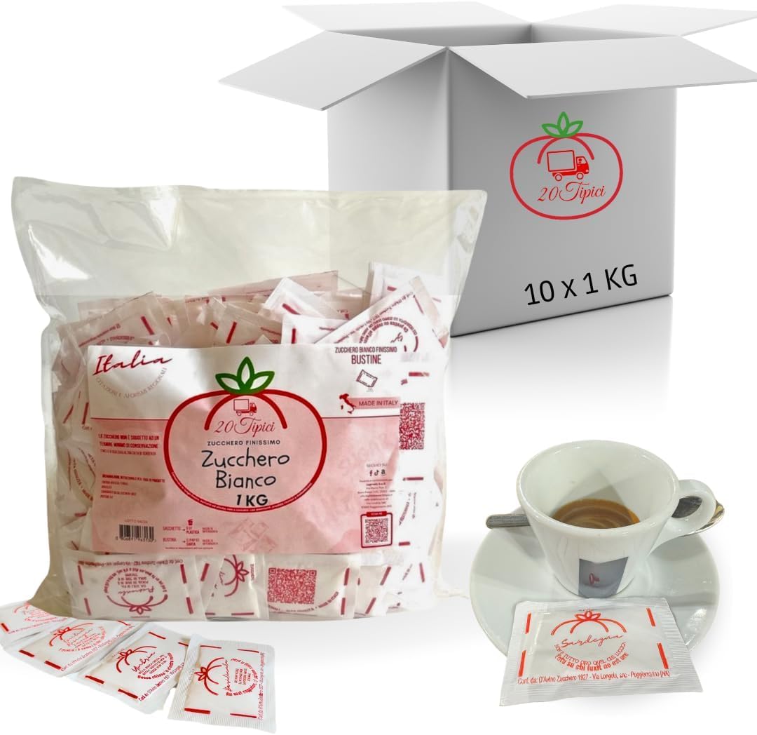 Zucchero monodose Personalizzato - 10kg Zucchero in Bustine - 10 Confezioni da 1kg Zucchero Bianco